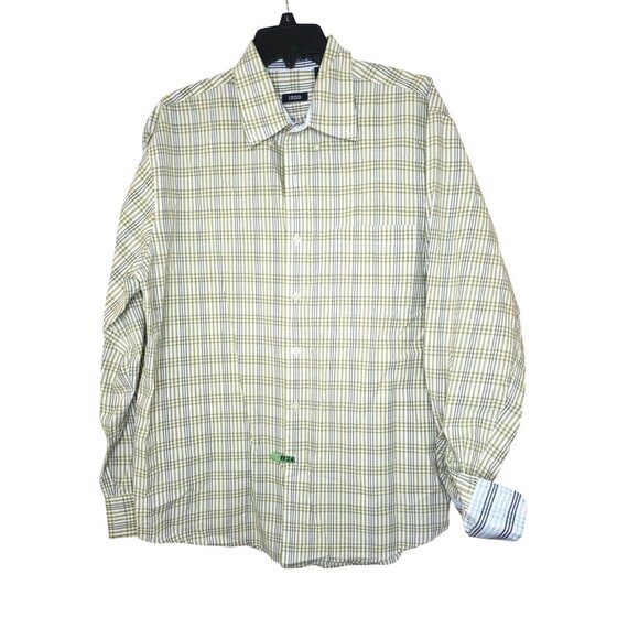 Izod Easy Care Men’s Large Long Sleeve Shirt – Yellow Blue Plaid Button Down - Picture 1 of 8